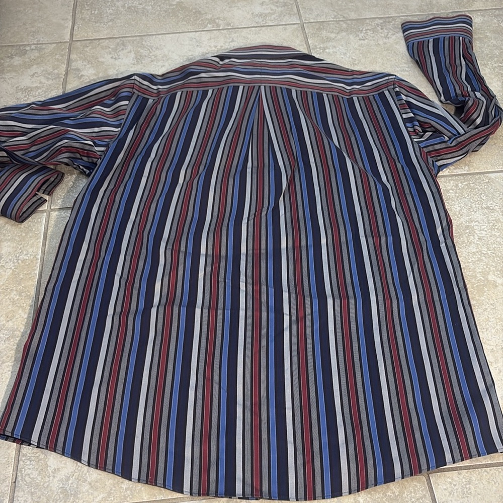 Murano Men's Striped Button Down Shirt - Blue, Red, Black - Picture 14 of 15